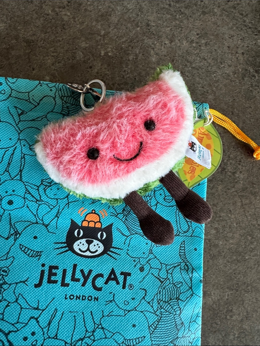 Jellycat Amusables Rare Watermelon Fob Key Charm NWT & Dust Bag